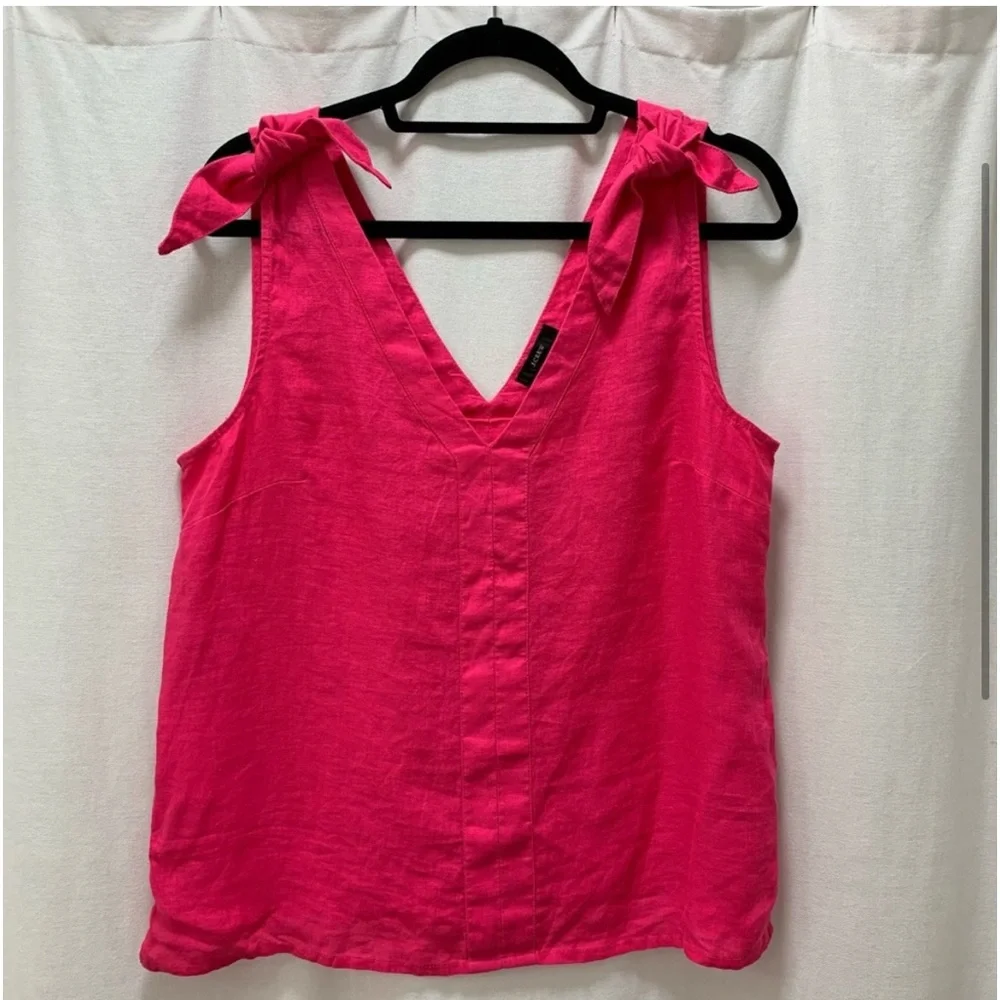 JCrew linen bow tank in bright pink - Picture 6 of 7